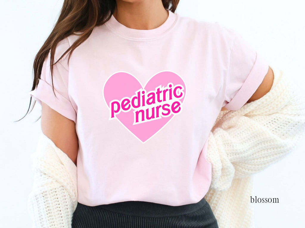 Retro Pink Heart Pediatric Nurse Shirt