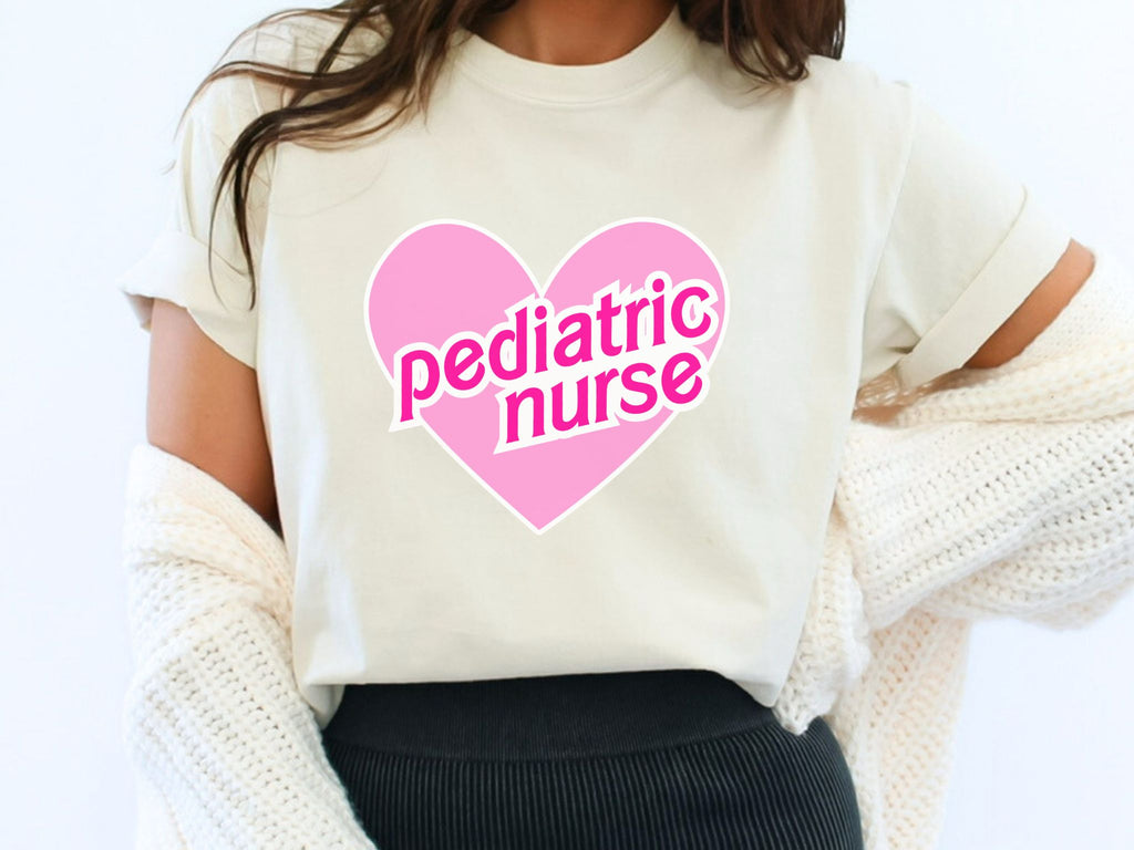 Retro Pink Heart Pediatric Nurse Shirt