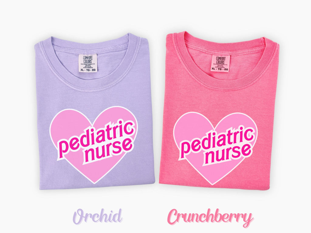 Retro Pink Heart Pediatric Nurse Shirt