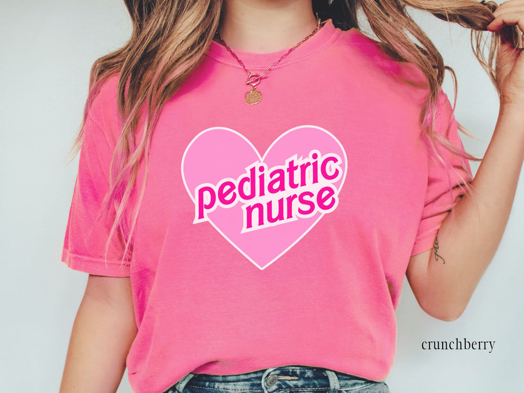 Retro Pink Heart Pediatric Nurse Shirt