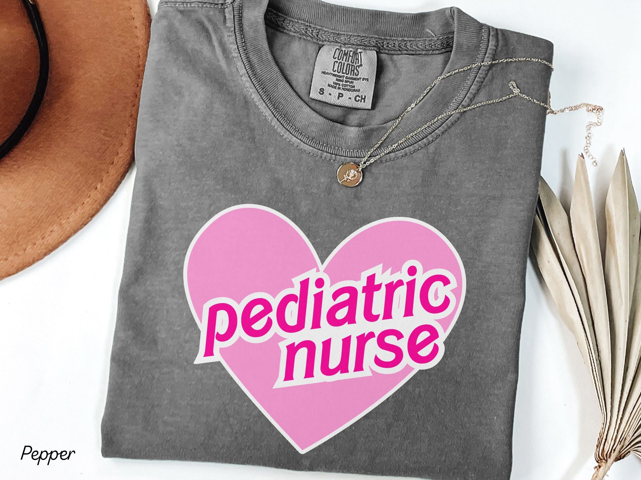 Retro Pink Heart Pediatric Nurse Shirt