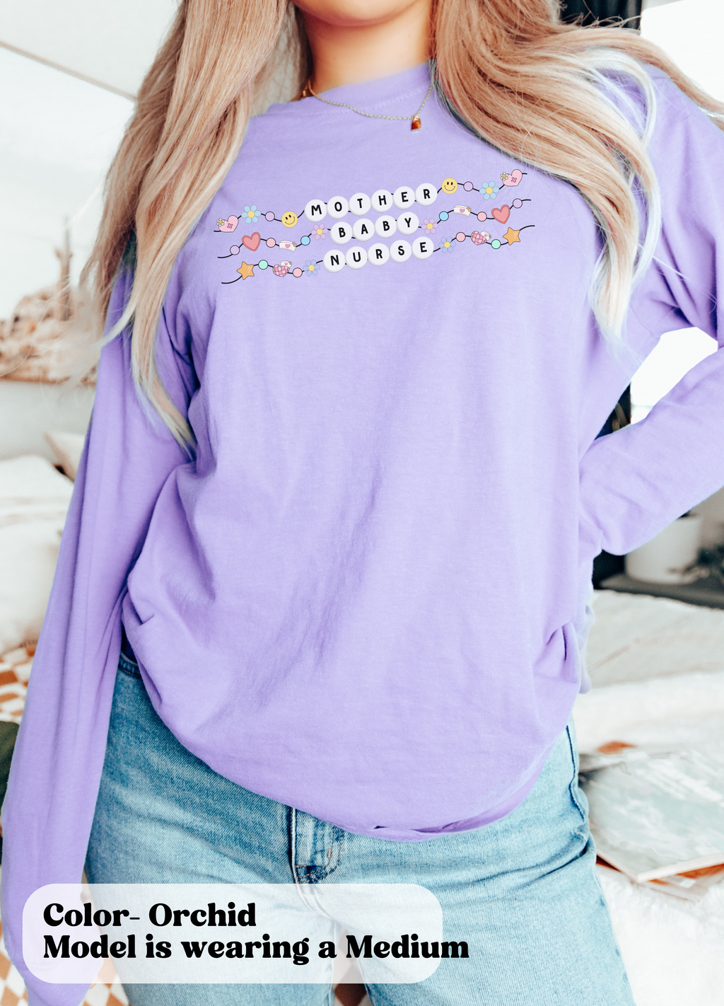 Comfort Colors Mother Baby Nurse Long Sleeve Friendship Bracelet T-shirt