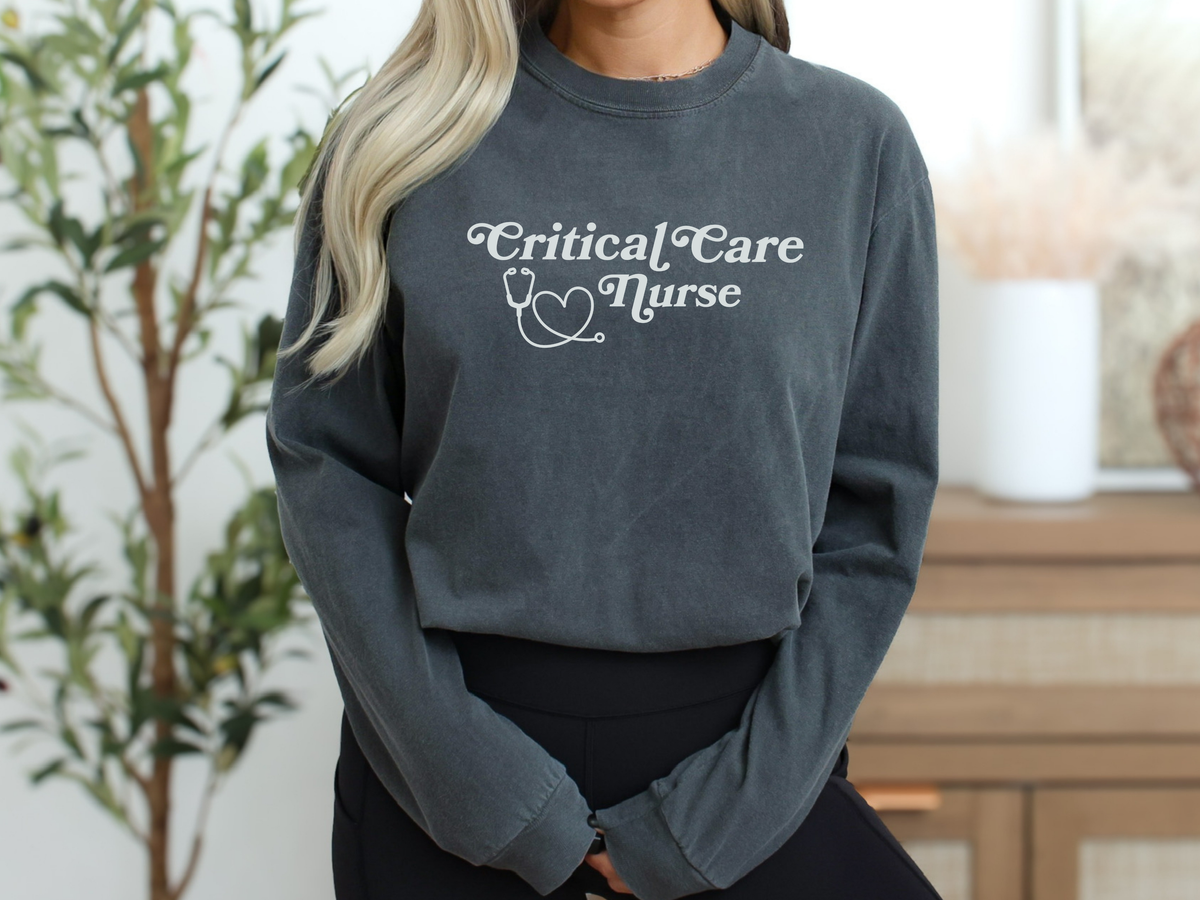 Critical Care Nurse Long Sleeve Heart Stethoscope T-shirt