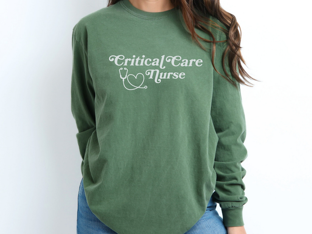 Critical Care Nurse Long Sleeve Heart Stethoscope T-shirt