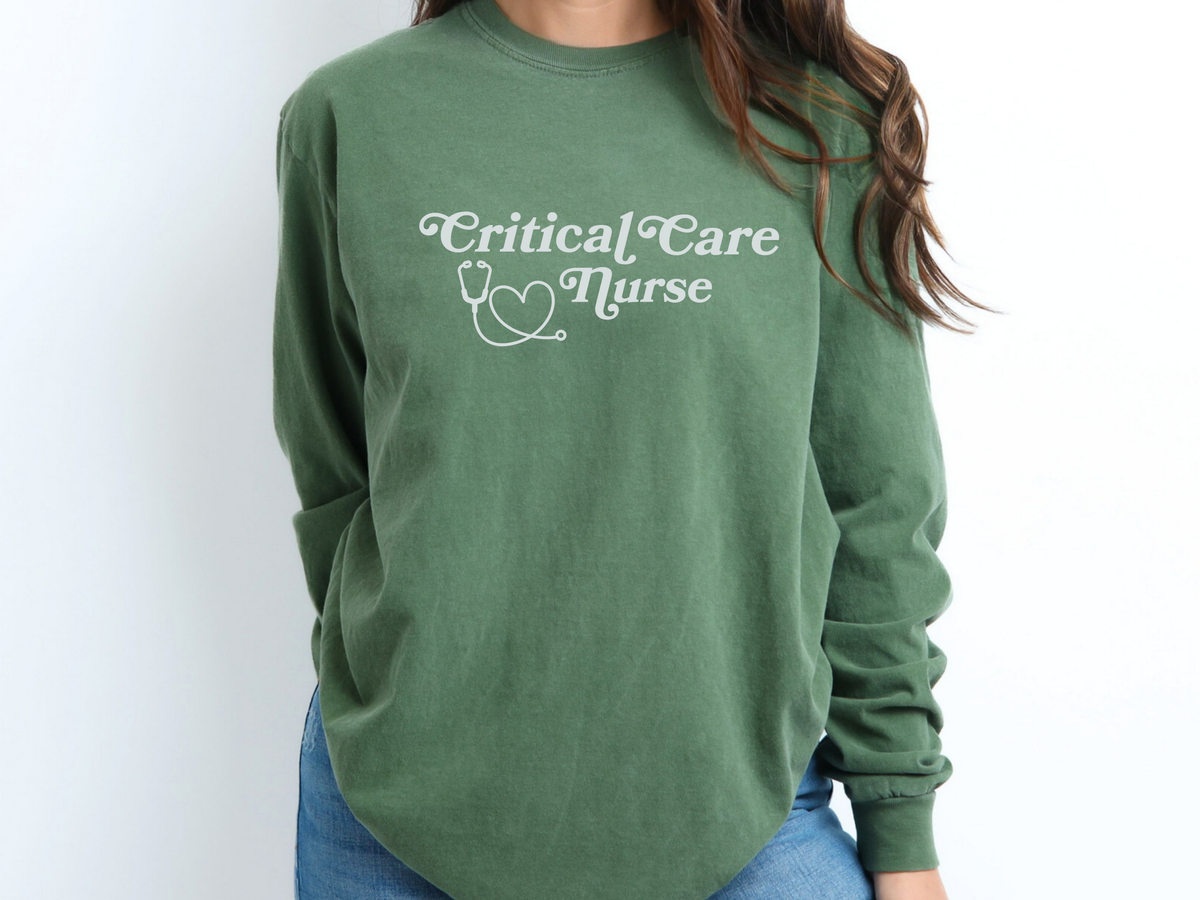 Critical Care Nurse Long Sleeve Heart Stethoscope T-shirt