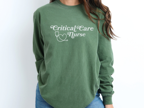 Critical Care Nurse Long Sleeve Heart Stethoscope T-shirt