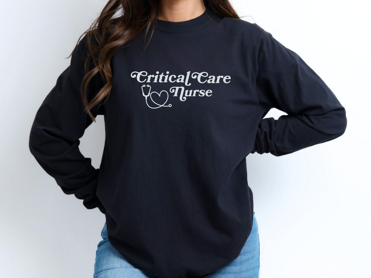 Critical Care Nurse Long Sleeve Heart Stethoscope T-shirt