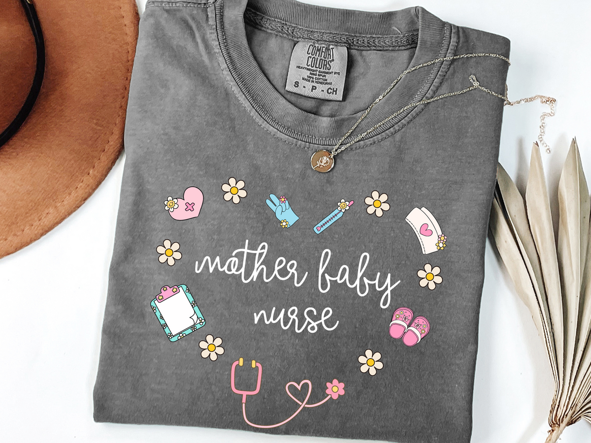 Mother Baby Nurse Retro Heart T-shirt