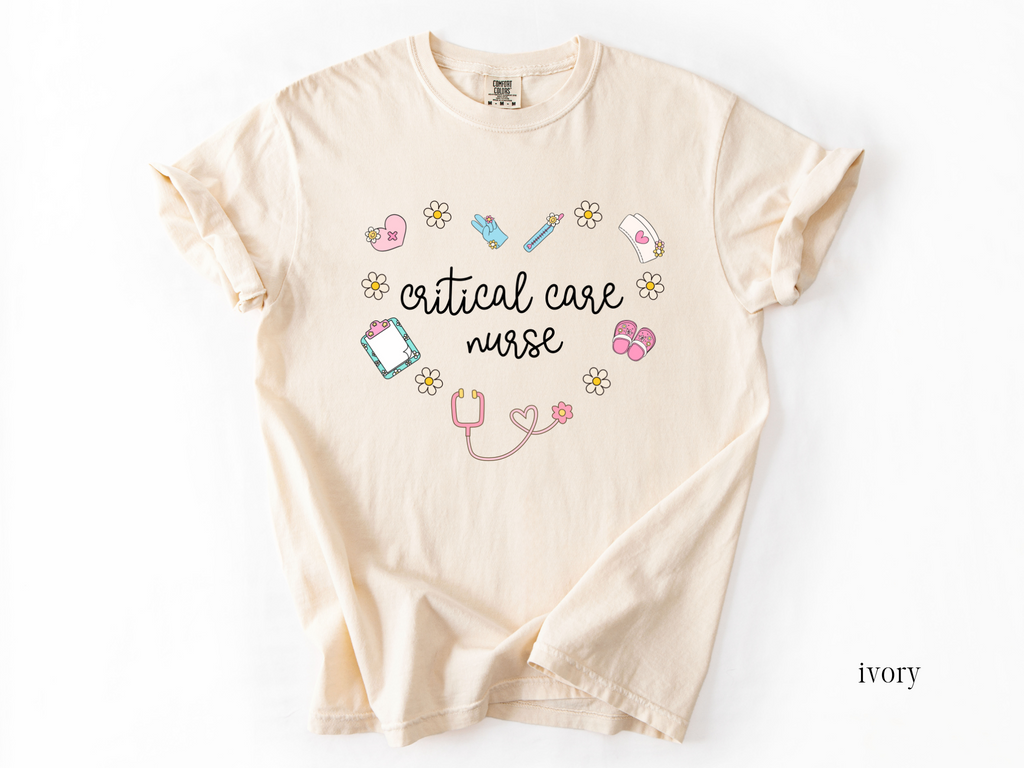 Critical Care Nurse Retro Heart T-shirt