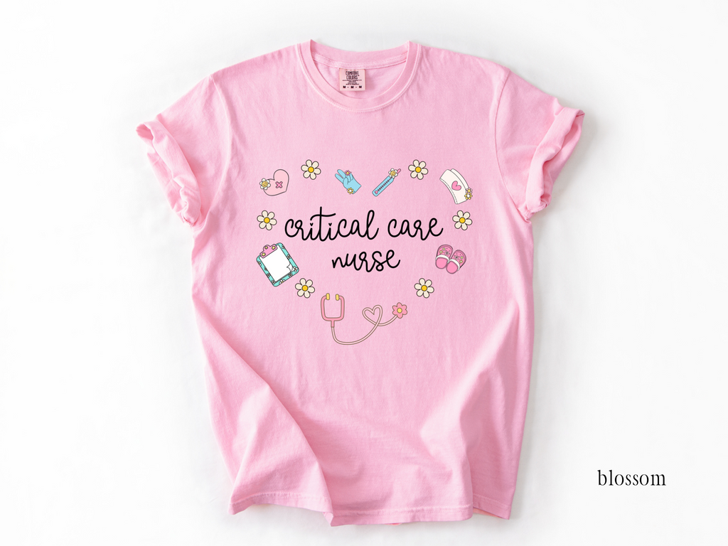 Critical Care Nurse Retro Heart T-shirt