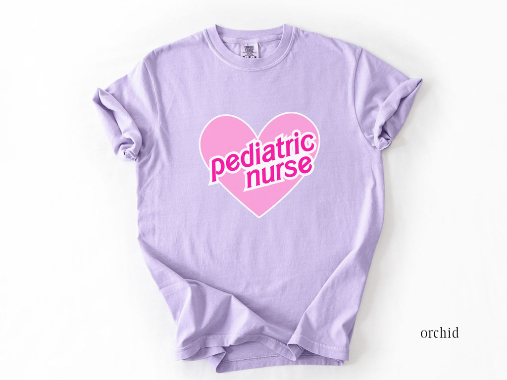 Retro Pink Heart Pediatric Nurse Shirt